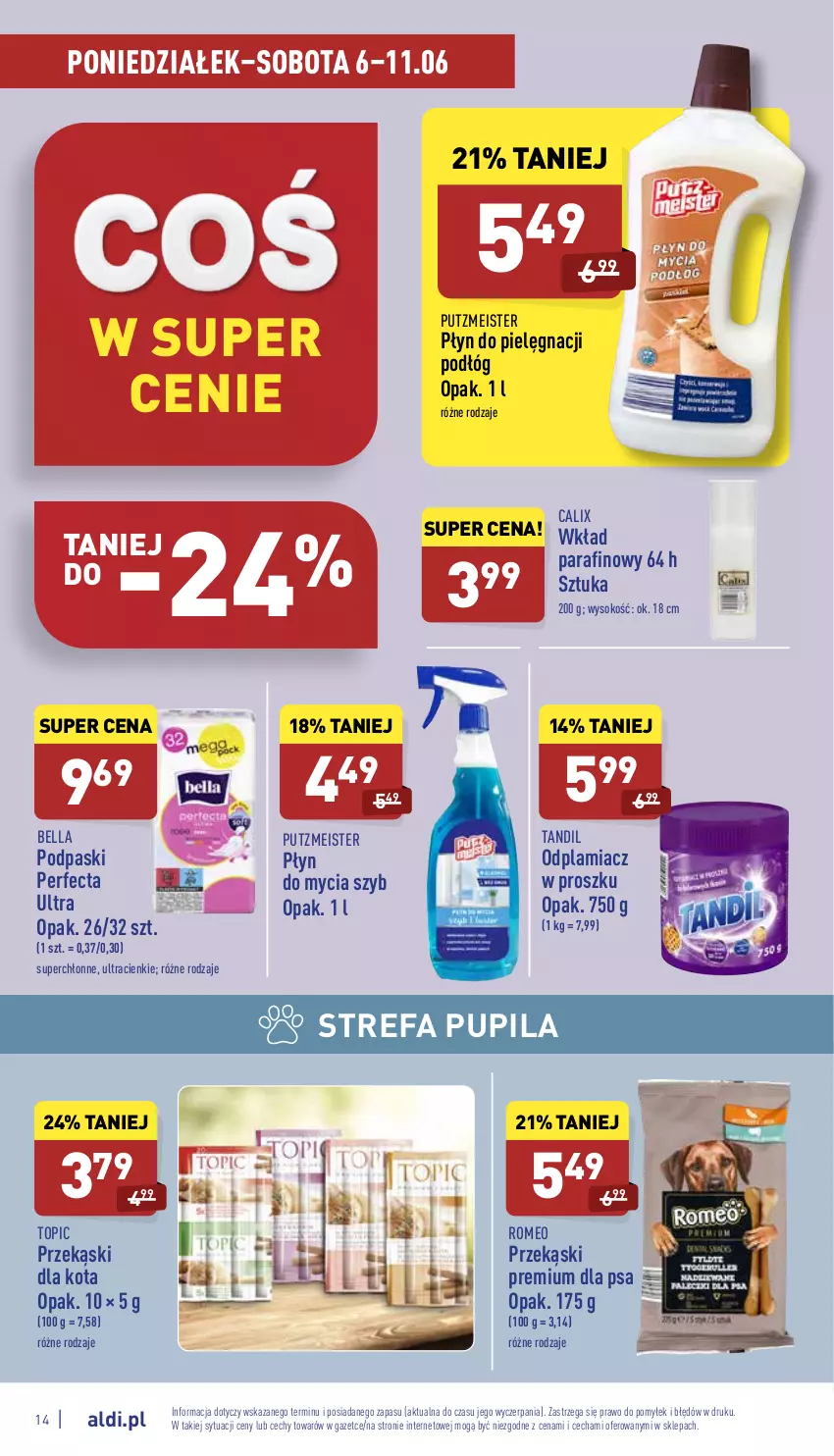 Gazetka promocyjna Aldi - Pełny katalog - ważna 06.06 do 11.06.2022 - strona 14 - produkty: Bell, Bella, Fa, Odplamiacz, Perfecta, Płyn do mycia, Podpaski, Przekąski dla kota, Putzmeister, Sok, Top