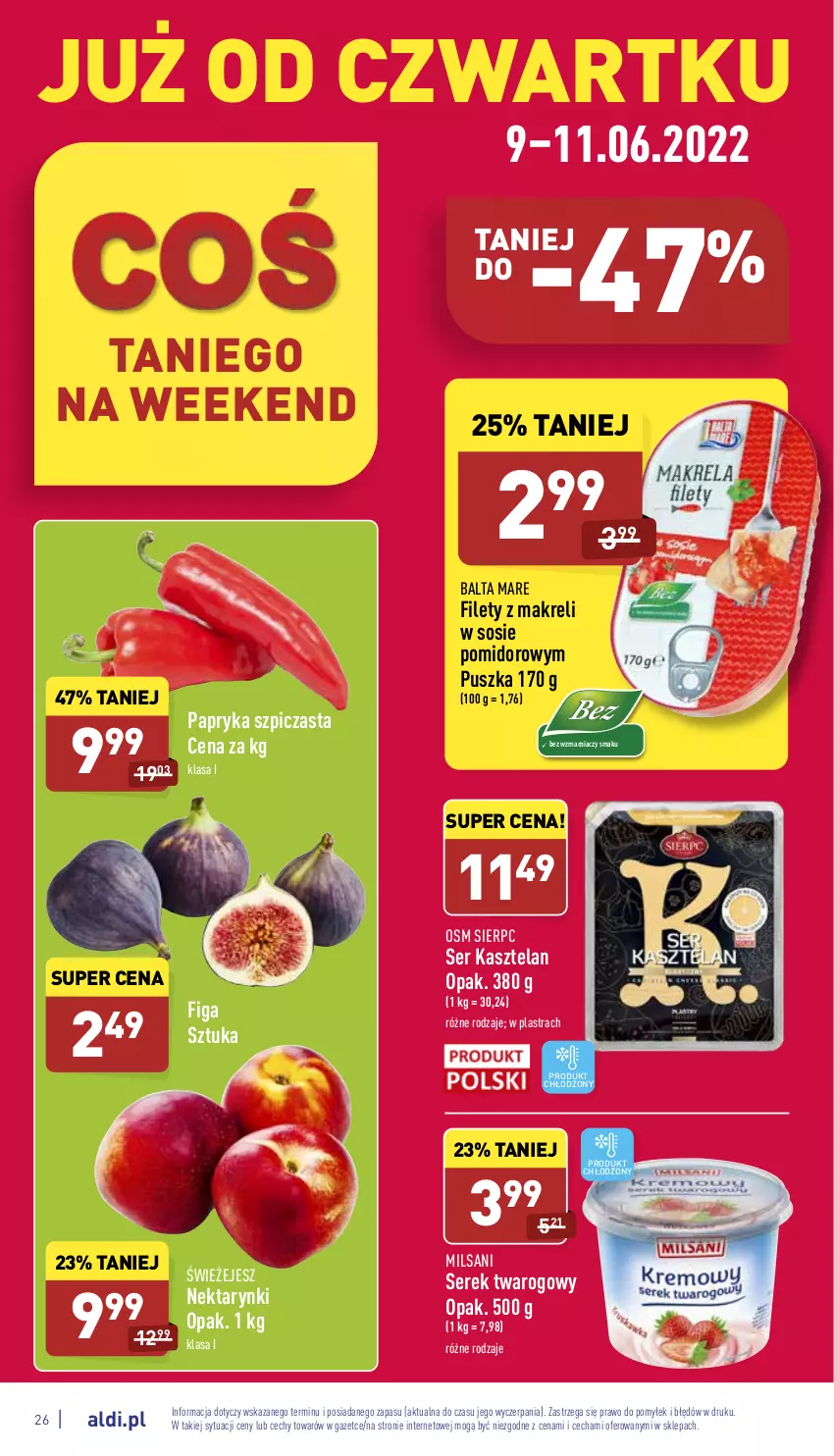 Gazetka promocyjna Aldi - Pełny katalog - ważna 06.06 do 11.06.2022 - strona 26 - produkty: Balta Mare, Kasztelan, Nektar, Papryka, Ser, Ser Kasztelan, Serek, Serek twarogowy, Sos, Szpic