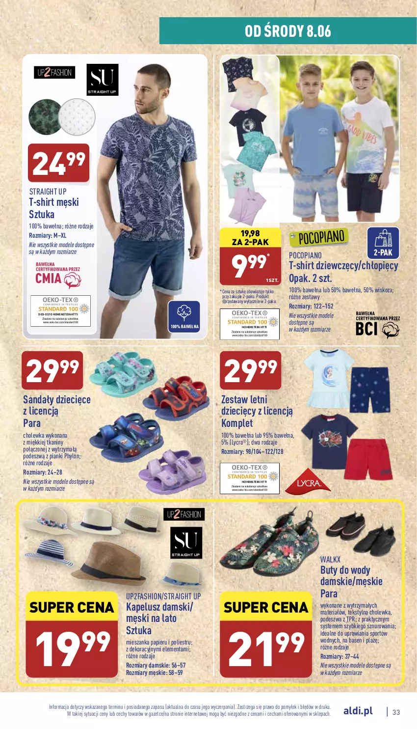 Gazetka promocyjna Aldi - Pełny katalog - ważna 06.06 do 11.06.2022 - strona 33 - produkty: Buty, Buty do wody, Dzieci, Fa, Papier, Pocopiano, Por, Sandał, Sport, T-shirt, Wełna