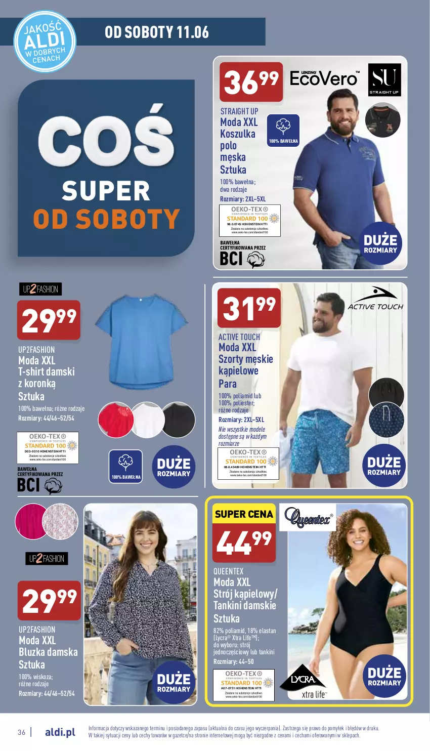 Gazetka promocyjna Aldi - Pełny katalog - ważna 06.06 do 11.06.2022 - strona 36 - produkty: Fa, Kosz, Koszulka, Moda, Queentex, Strój kąpielowy, Szorty, T-shirt, Wełna