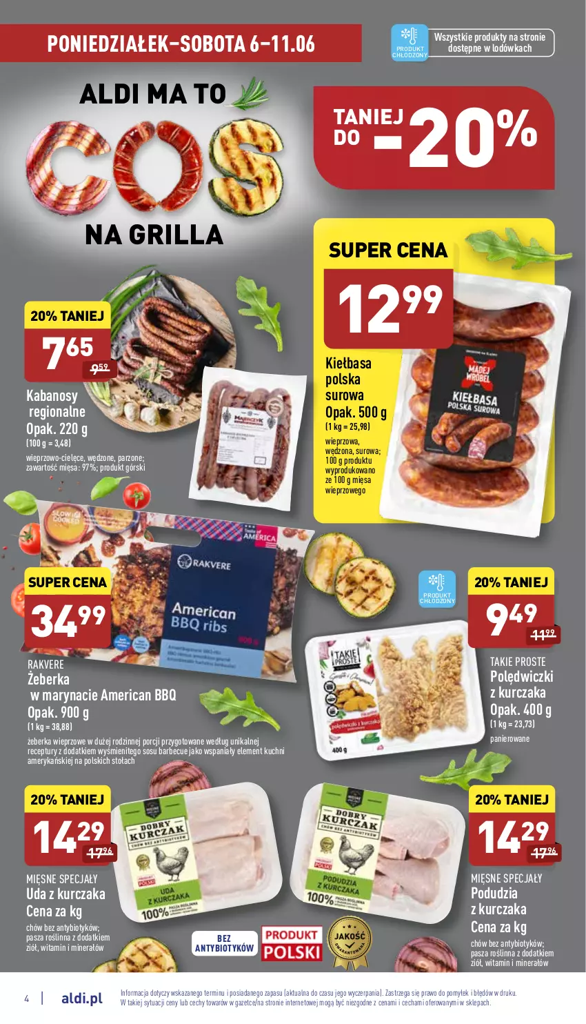 Gazetka promocyjna Aldi - Pełny katalog - ważna 06.06 do 11.06.2022 - strona 4 - produkty: Grill, Kabanos, Kiełbasa, Kurczak, Lodówka, Mięsne specjały, Polędwiczki z kurczaka, Por, Sos