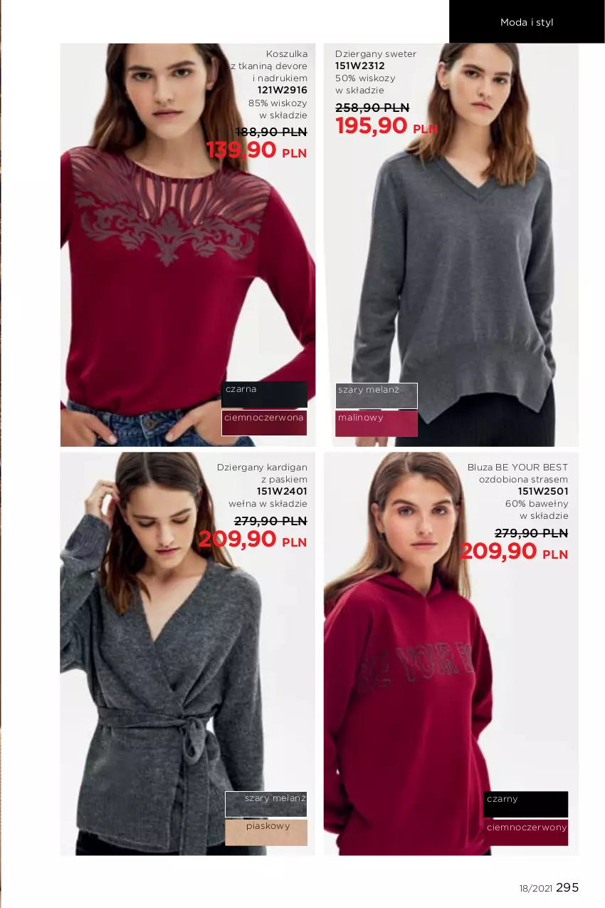 Gazetka promocyjna Faberlic - Gazetka - ważna 06.12 do 26.12.2021 - strona 295 - produkty: Bluza, Kardigan, Kosz, Koszulka, Moda, Sweter, Wełna