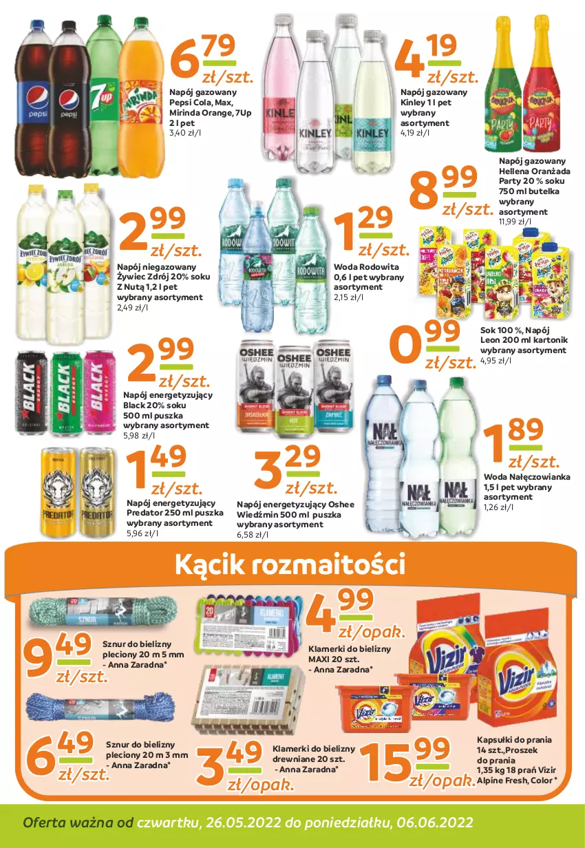 Gazetka promocyjna Gama - Gazetka Gama - ważna 06.06.2022 do 26.05.2023 - strona 10 - produkty: 7up, Hellena, Kapsułki do prania, Lack, Leon, Mirinda, Nałęczowianka, Napój, Napój gazowany, Napój niegazowany, Oranżada, Oshee, Pepsi, Proszek do prania, Sok, Tonik, Vizir, Woda