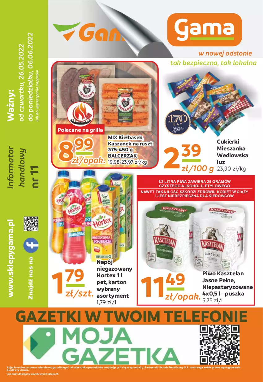 Gazetka promocyjna Gama - Gazetka Gama - ważna 06.06.2022 do 26.05.2023 - strona 12 - produkty: Cukier, Cukierki, Gra, Grill, Hortex, Kasza, Kasztelan, Mieszanka wedlowska, Napój, Napój niegazowany, Piec, Piwa, Piwo, Ser, Telefon