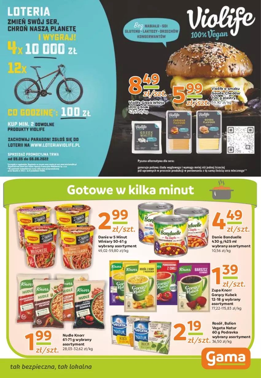 Gazetka promocyjna Gama - Gazetka Gama - ważna 06.06.2022 do 26.05.2023 - strona 9 - produkty: Bonduelle, Bulion, Cheddar, Gouda, Knorr, Kubek, Lion, Piec, Podravka, Rosół, Vegeta, Vegeta Natur, Winiary, Zupa