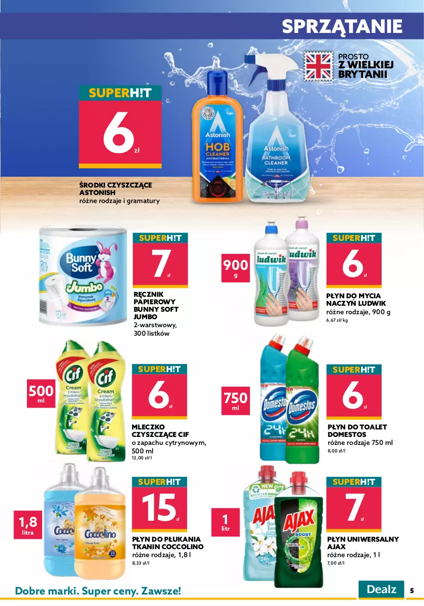 Gazetka promocyjna Dealz - WIELKIE OTWARCIE 30.06.2022 🥳Warszawa, Okęcie Park - ważna 30.06 do 13.07.2022 - strona 5 - produkty: Ajax, Aquafresh, Cif, Coccolino, Do mycia naczyń, Domestos, Dove, Gillette, Gra, Klej, Kostka myjąca, Ludwik, Mleczko, Mydło, Mydło w płynie, Odżywka, Olej, Papier, Pasta do zębów, Pianka do golenia, Płatki kosmetyczne, Płyn do mycia, Płyn do mycia naczyń, Płyn do płukania, Pur, Rama, Ręcznik, Sprzątanie, Sztuczne rzęsy