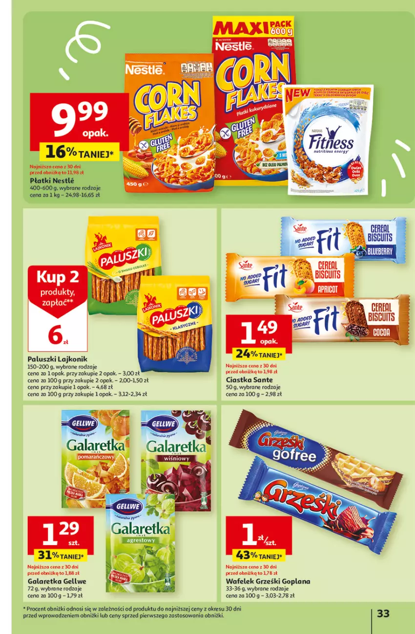 Gazetka promocyjna Auchan - Gazetka Aktywność na świeżym powietrzu! Hipermarket Auchan - ważna 11.04 do 17.04.2024 - strona 33 - produkty: Ciastka, Gala, Galaretka, Goplana, Grześki, Lajkonik, LANA, Sante, Wafelek