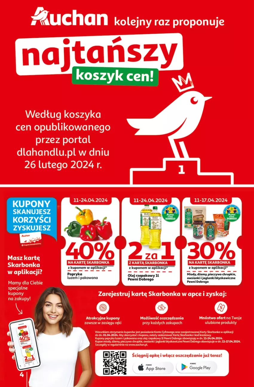 Gazetka promocyjna Auchan - Gazetka Aktywność na świeżym powietrzu! Hipermarket Auchan - ważna 11.04 do 17.04.2024 - strona 4 - produkty: Chrupki, Dżem, Kosz, Lanki, Papryka, Piec, Pieczywo, Pieczywo chrupkie