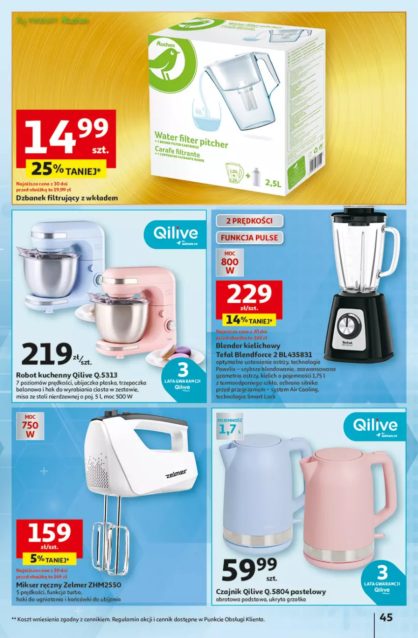 Gazetka promocyjna Auchan - Gazetka Aktywność na świeżym powietrzu! Hipermarket Auchan - ważna 11.04 do 17.04.2024 - strona 45 - produkty: Blender, Czajnik, Fa, Grzałka, Kosz, Mikser, Mikser ręczny, Por, Robot, Ser, Tefal, Trzepaczka, Zelmer