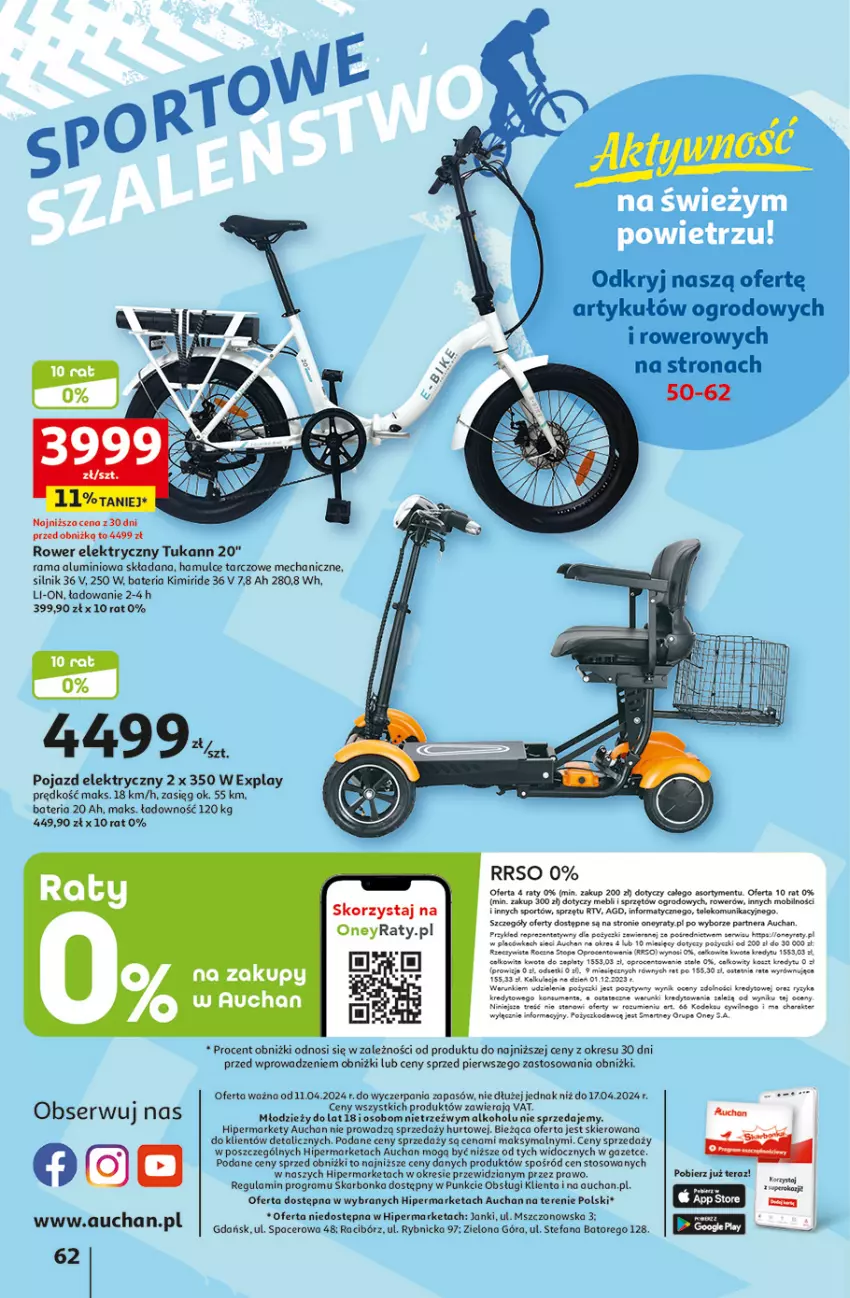 Gazetka promocyjna Auchan - Gazetka Aktywność na świeżym powietrzu! Hipermarket Auchan - ważna 11.04 do 17.04.2024 - strona 62 - produkty: Acer, Bateria, Fa, Gra, Kosz, Manta, Mobil, Pojazd, Por, Rama, Rower, Rower elektryczny, Rurki, Ser, Sport, Tera