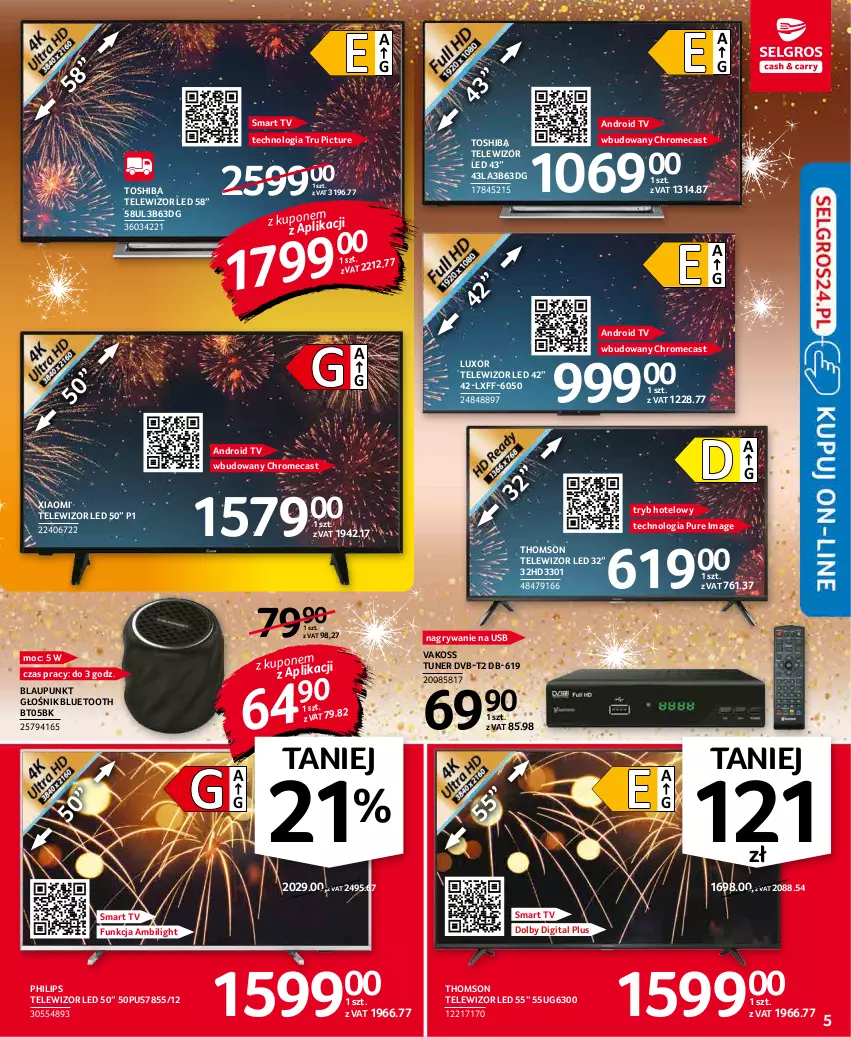 Gazetka promocyjna Selgros - Oferta przemysłowa - ważna 27.12 do 05.01.2021 - strona 5 - produkty: Android TV, Głośnik, Głośnik bluetooth, Gry, Philips, Pur, Smart tv, Telewizor, Thomson, Toshiba