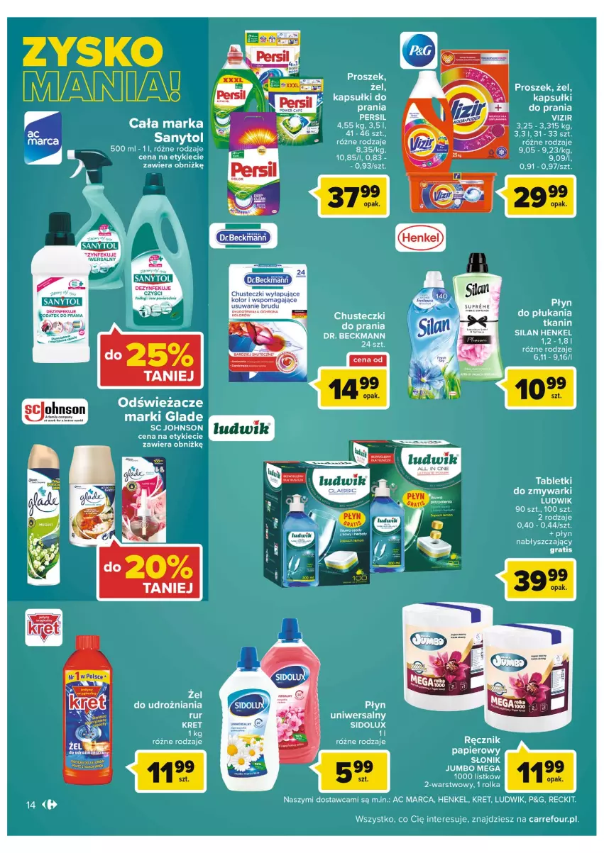 Gazetka promocyjna Carrefour - Gazetka Market - ważna 31.05 do 11.06.2022 - strona 14 - produkty: Chusteczki, Chusteczki do prania, Fa, Gra, Kapsułki do prania, Kret, Ludwik, Persil, Płyn nabłyszczający, Ręcznik, Sidolux, Silan, Tablet, Tabletki do zmywarki, Vizir, Zmywarki