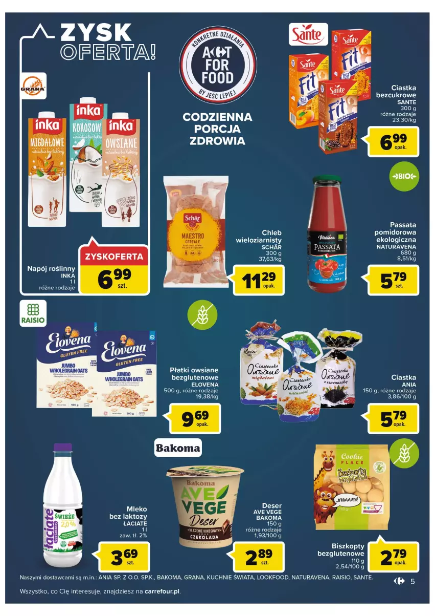 Gazetka promocyjna Carrefour - Gazetka Market - ważna 31.05 do 11.06.2022 - strona 5 - produkty: Bakoma, Biszkopty, Chleb, Chleb wieloziarnisty, Ciastka, Czekolada, Deser, Fa, Gra, Inka, Mleko, Mleko bez laktozy, Płatki owsiane, Por, Sante, Ser