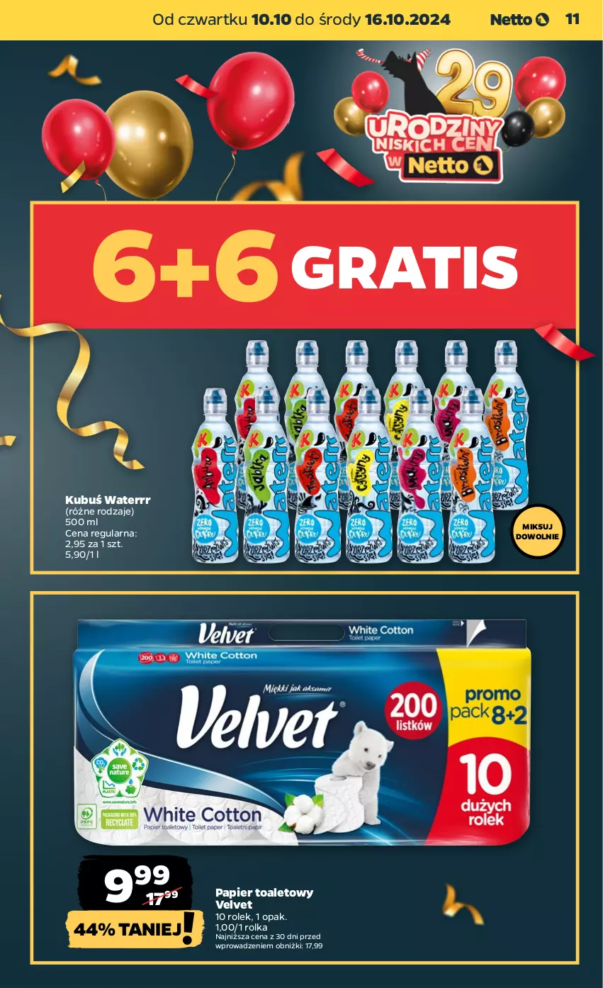 Gazetka promocyjna Netto - Artykuły spożywcze - ważna 10.10 do 16.10.2024 - strona 11 - produkty: Gra, Kubuś, Kubuś Waterrr, Papier, Papier toaletowy, Velvet