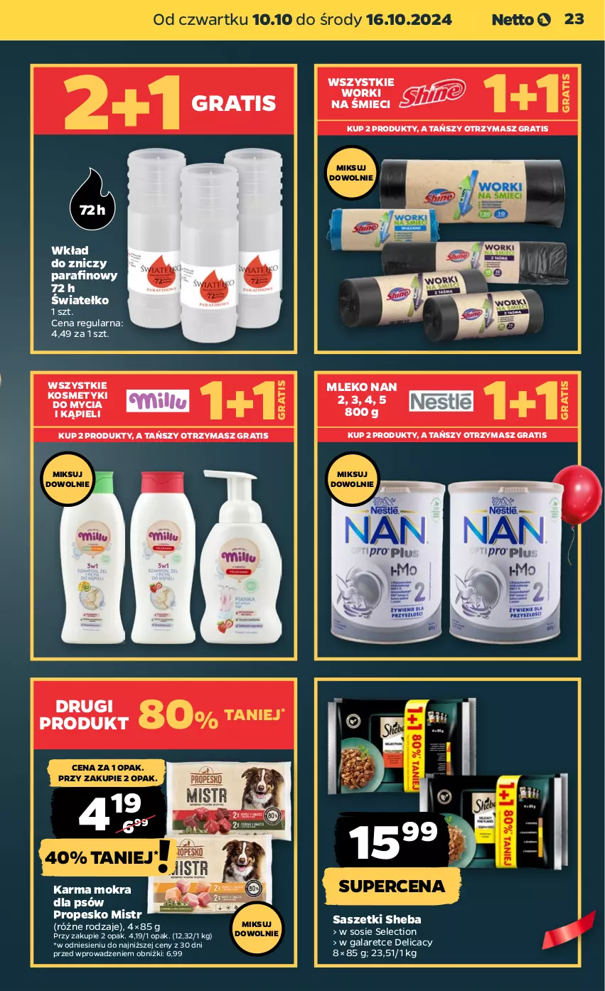 Gazetka promocyjna Netto - Artykuły spożywcze - ważna 10.10 do 16.10.2024 - strona 23 - produkty: Gala, Gra, Mleko, Sheba, Sos, Worki na śmiec, Worki na śmieci, Znicz