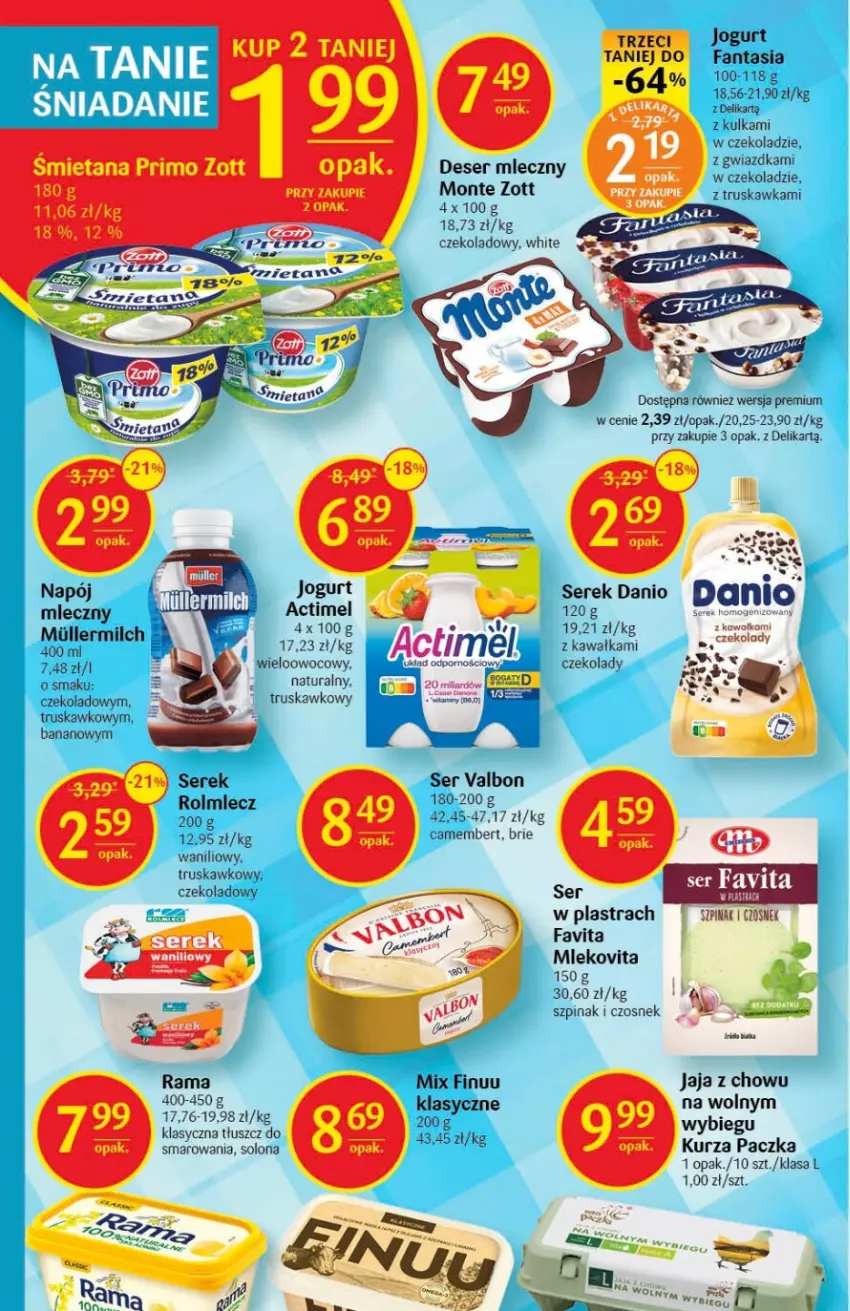 Gazetka promocyjna Delikatesy Centrum - Gazetka DC42 - ważna 27.10 do 02.11.2022 - strona 18 - produkty: Actimel, Brie, Camembert, Czosnek, Danio, Deser, Deser mleczny, Fa, Fanta, Favita, Finuu, Jaja, Jogurt, Kawa, Mleko, Mlekovita, Monte, Rama, Rolmlecz, Ser, Serek, Szpinak, Zott