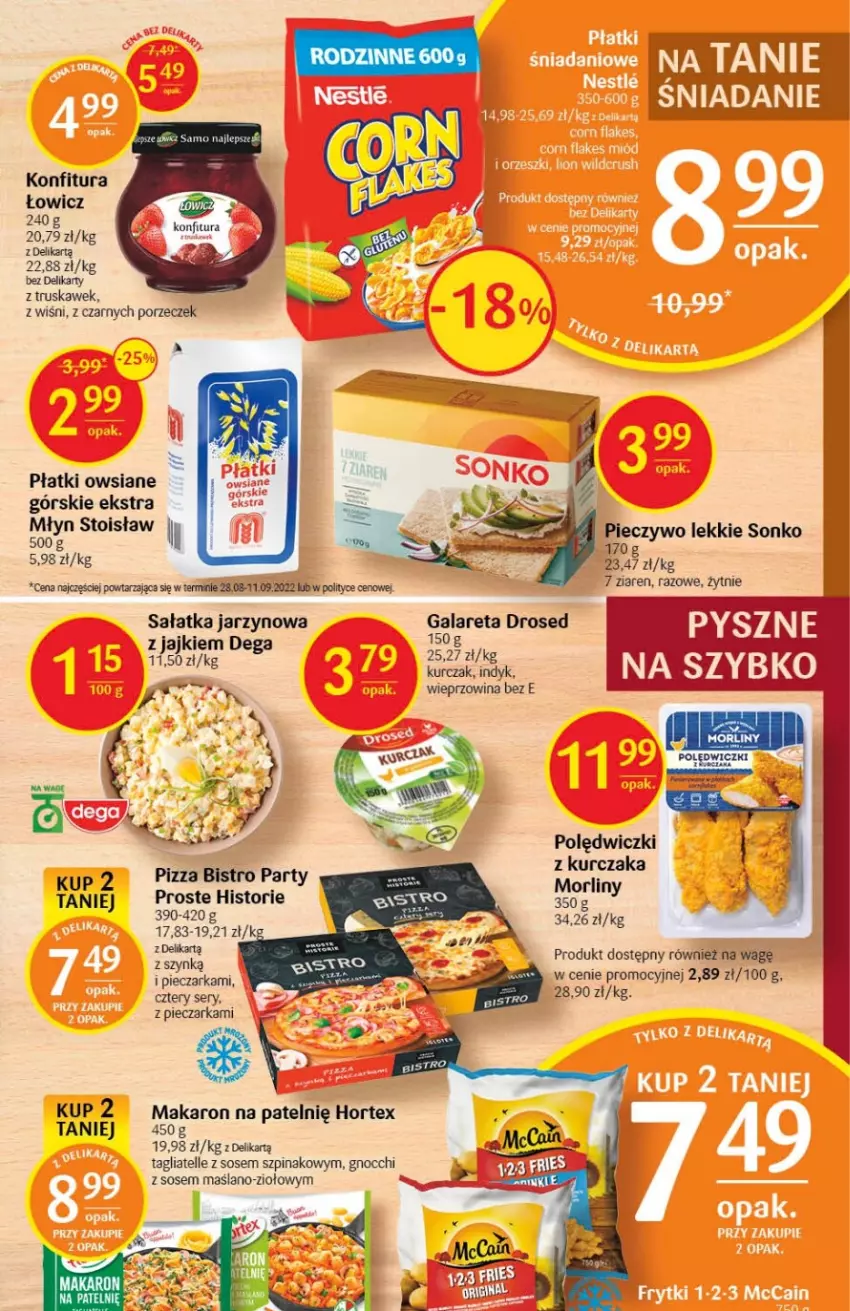 Gazetka promocyjna Delikatesy Centrum - Gazetka DC42 - ważna 27.10 do 02.11.2022 - strona 19 - produkty: Dega, Gala, Gnocchi, Hortex, Konfitura, Kurczak, Makaron, Morliny, Piec, Pieczarka, Pieczywo, Pizza, Płatki owsiane, Por, Sałat, Sałatka, Ser, Sonko, Sos, Szpinak, Tagliatelle, Wieprzowina