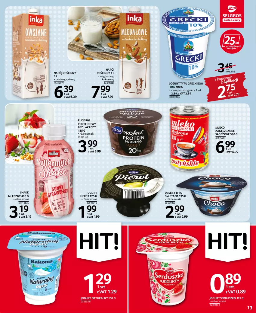 Gazetka promocyjna Selgros - Oferta spożywcza - ważna 06.10 do 19.10.2022 - strona 13 - produkty: Deser, Jogurt, Jogurt naturalny, Kokos, Mleko, Mleko zagęszczone, Napój, Napój roślinny, Pudding, Ryż, Ser