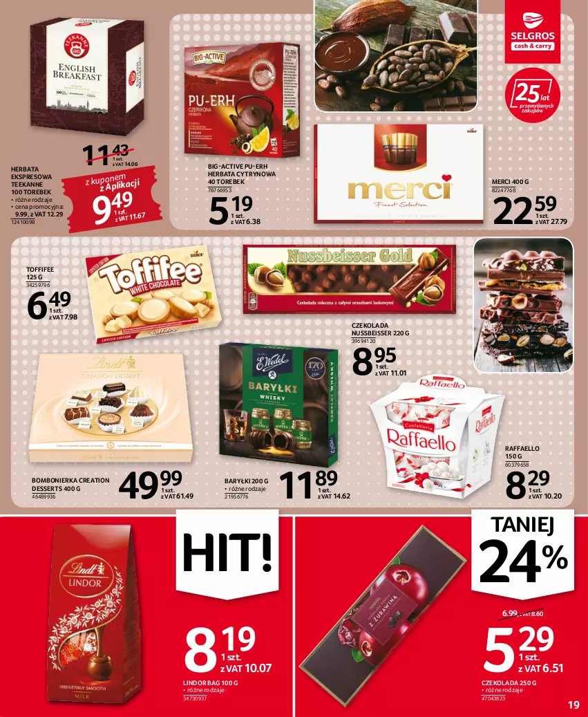 Gazetka promocyjna Selgros - Oferta spożywcza - ważna 06.10 do 19.10.2022 - strona 19 - produkty: Baryłki, Czekolada, Fa, Herbata, Lindor, Merci, Raffaello, Ser, Teekanne, Toffifee