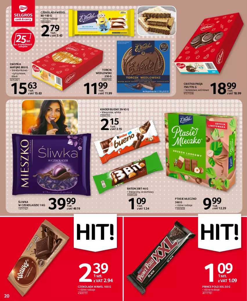 Gazetka promocyjna Selgros - Oferta spożywcza - ważna 06.10 do 19.10.2022 - strona 20 - produkty: Baton, Ciastka, Czekolada, Kinder, Kinder Bueno, Kokos, Lack, Mleczko, Prince Polo, Ptasie mleczko, Wawel