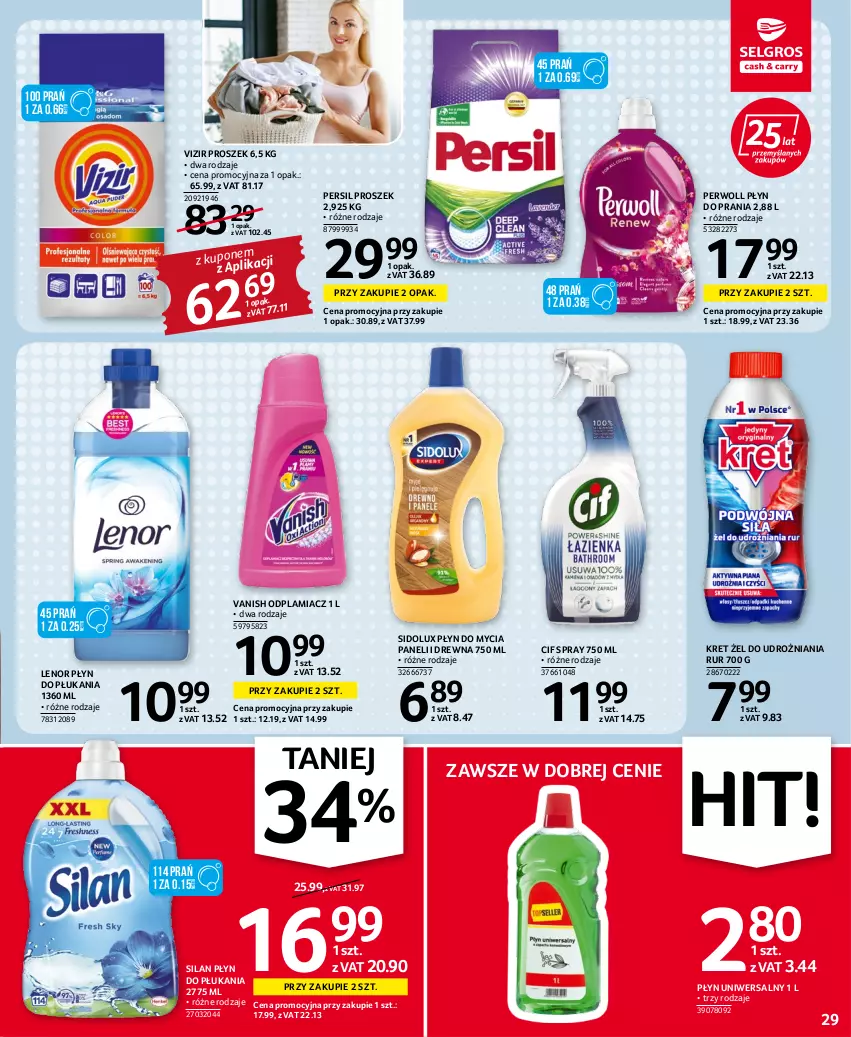 Gazetka promocyjna Selgros - Oferta spożywcza - ważna 06.10 do 19.10.2022 - strona 29 - produkty: Cif, Kret, Lenor, Odplamiacz, Persil, Perwoll, Płyn do mycia, Płyn do mycia paneli, Płyn do płukania, Płyn do prania, Sidolux, Silan, Vanish, Vizir