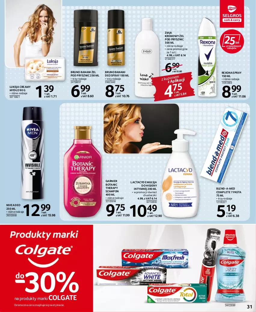 Gazetka promocyjna Selgros - Oferta spożywcza - ważna 06.10 do 19.10.2022 - strona 31 - produkty: Blend-a-Med, Bruno Banani, Chusteczki, Colgate, Emulsja, Garnier, Lactacyd, LG, Luksja, Mydło, Nivea, Rexona, Szampon, Ziaja