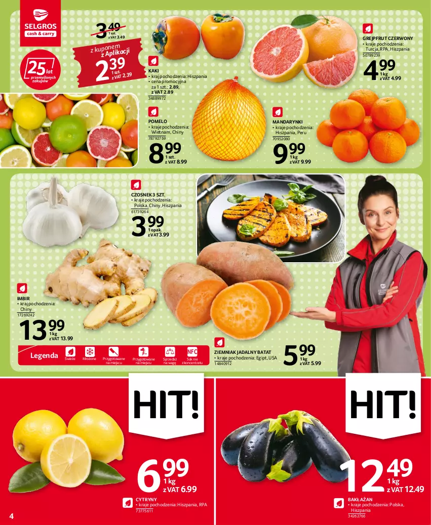 Gazetka promocyjna Selgros - Oferta spożywcza - ważna 06.10 do 19.10.2022 - strona 4 - produkty: Cytryny, Czosnek, Grejpfrut, Imbir, Kaki, Mandarynki, Pomelo, Sok