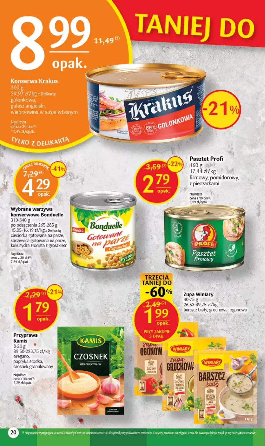 Gazetka promocyjna Delikatesy Centrum - Gazetka DC18 - ważna 11.05 do 17.05.2023 - strona 20 - produkty: Bonduelle, Cieciorka, Czosnek, Czosnek granulowany, Gra, Groch, Kamis, Kukurydza, Orka, Papryka, Papryka słodka, Pasztet, Piec, Pieczarka, Rum, Ser, Warzywa, Warzywa konserwowe, Winiary, Zupa