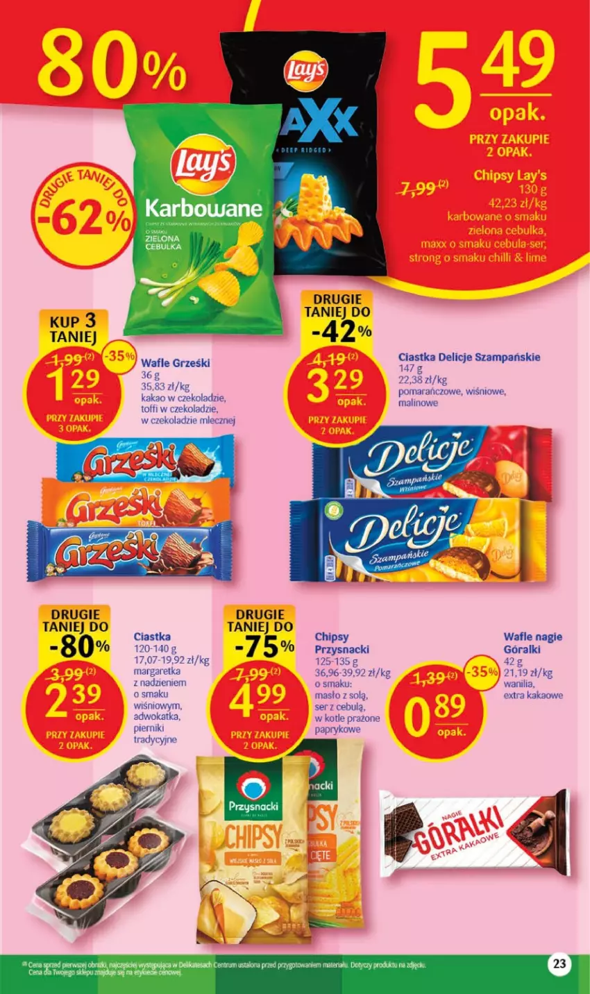 Gazetka promocyjna Delikatesy Centrum - Gazetka DC18 - ważna 11.05 do 17.05.2023 - strona 23 - produkty: Chipsy, Ciastka, Delicje, Góralki, Grześki, Kakao, Masło, Piernik, Przysnacki, Ser, Wafle