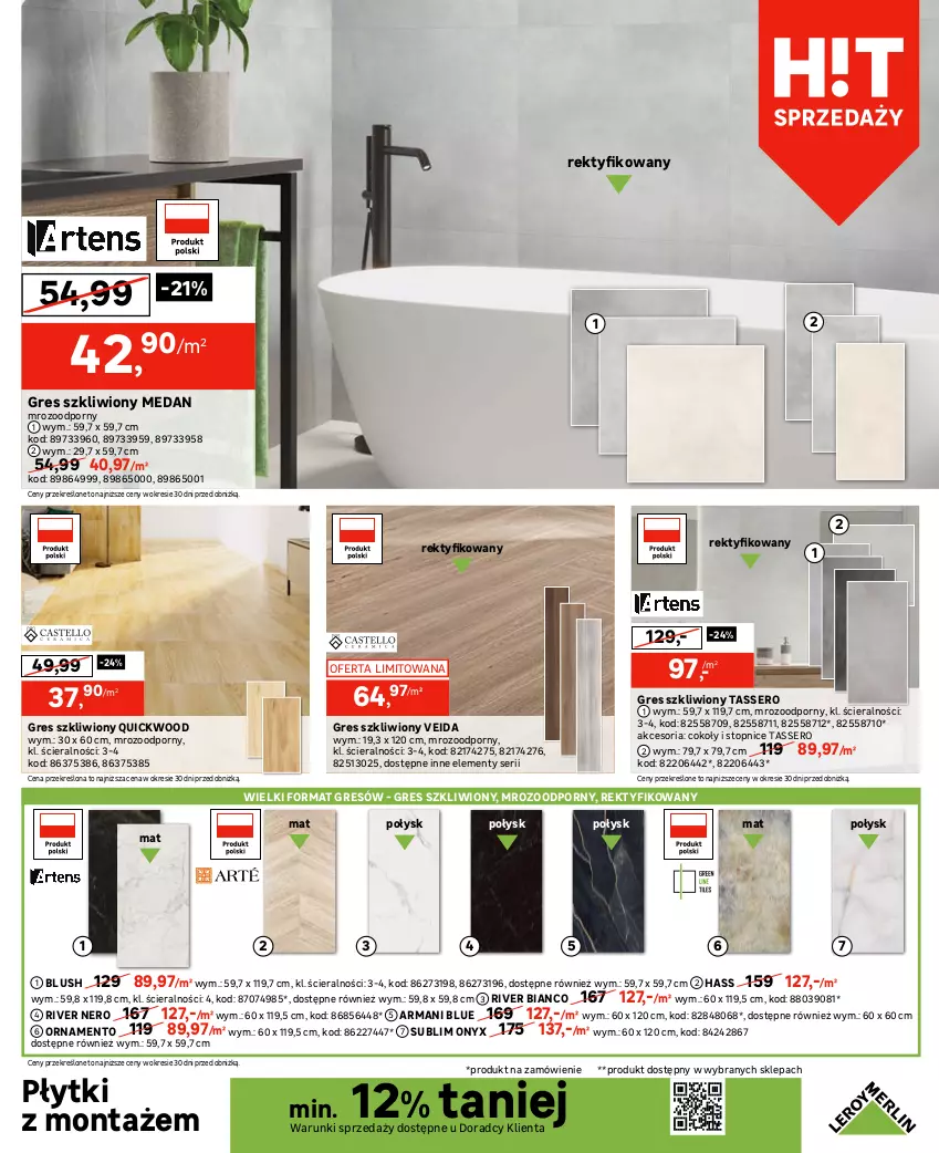 Gazetka promocyjna Leroy Merlin - Gazetka Leroy Merlin - ważna 26.04 do 21.05.2024 - strona 17 - produkty: Glazura, Gres, Gres szkliwiony, Gry, Lazur, Por, Ser, Syfon, Top, Velvet, Wanna