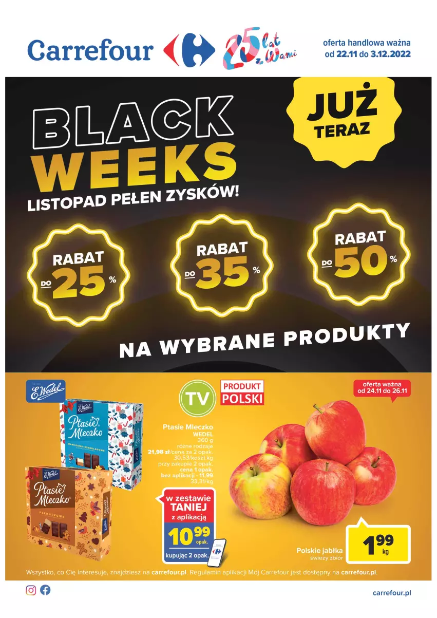 Gazetka promocyjna Carrefour - Gazetka Carrefour - ważna 22.11 do 03.12.2022 - strona 1 - produkty: Jabłka, Kosz, Mleczko, Ptasie mleczko, Top