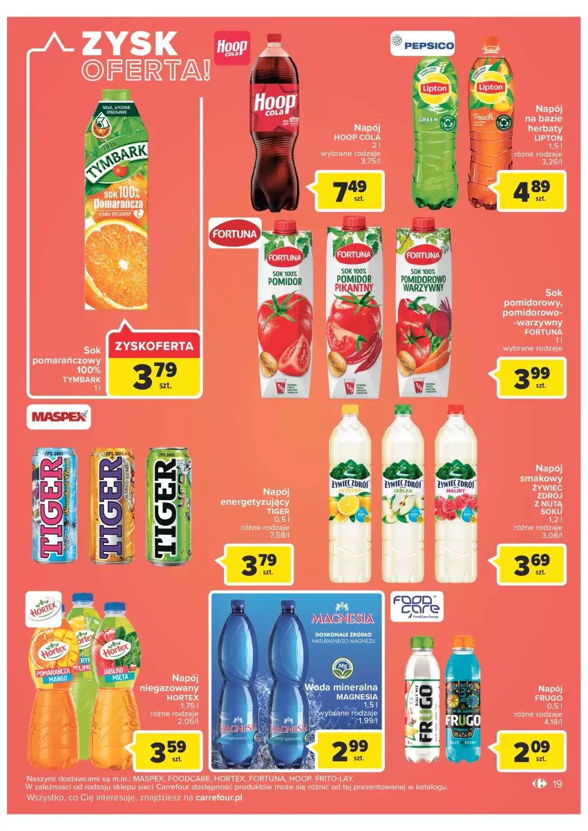 Gazetka promocyjna Carrefour - Gazetka Carrefour - ważna 22.11 do 03.12.2022 - strona 21 - produkty: Fortuna, Hoop, Hortex, Lipton, Napój, Sok, Sok pomidorowy, Tiger, Tymbark