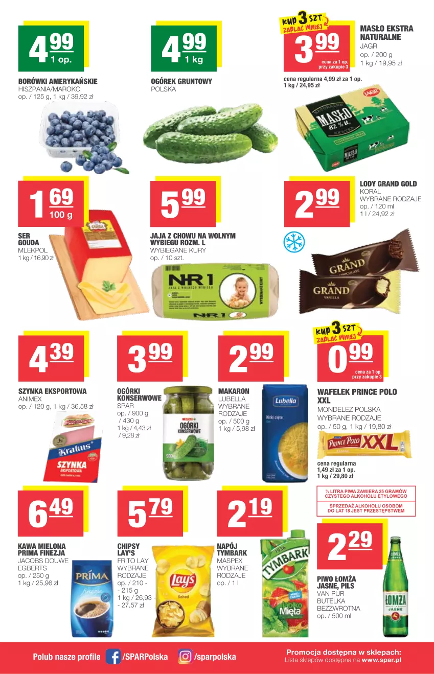 Gazetka promocyjna Spar - Express - ważna 19.05 do 25.05.2021 - strona 2 - produkty: Bell, Bella, Chipsy, Gouda, Gra, Grunt, Jacobs, Jagr, Jaja, Kawa, Kawa mielona, Lody, Lubella, Makaron, Masło, Napój, Ogórek, Por, Prima, Prince Polo, Pur, Ser, Sport, Szynka, Tymbark, Wafelek