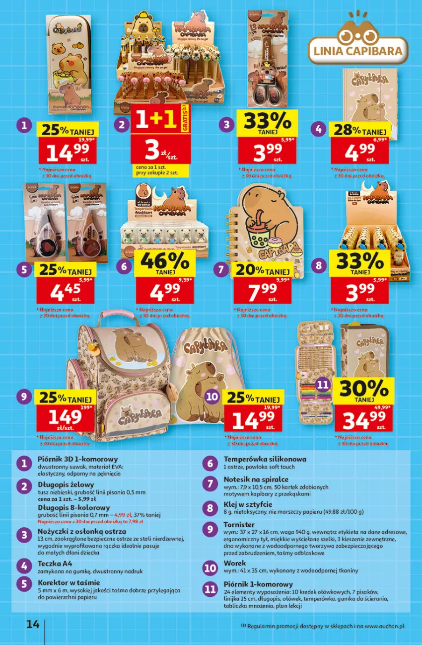 Gazetka promocyjna Auchan - Gazetka 30 Lat Hipermarket Auchan - ważna 06.08 do 12.08.2026 - strona 14 - produkty: Długopis, Dres, Klej, Mars, Noż, Nożyczki, Papier, Piec, Piórnik, Por, Sok, Tusz, Waga