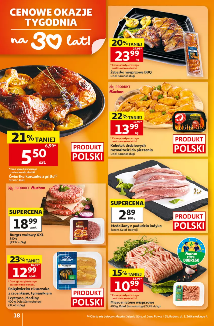 Gazetka promocyjna Auchan - Gazetka 30 Lat Hipermarket Auchan - ważna 06.08 do 12.08.2026 - strona 18 - produkty: Burger, Kurczak, Lion, Mięso, Mięso mielone, Morliny, Piec