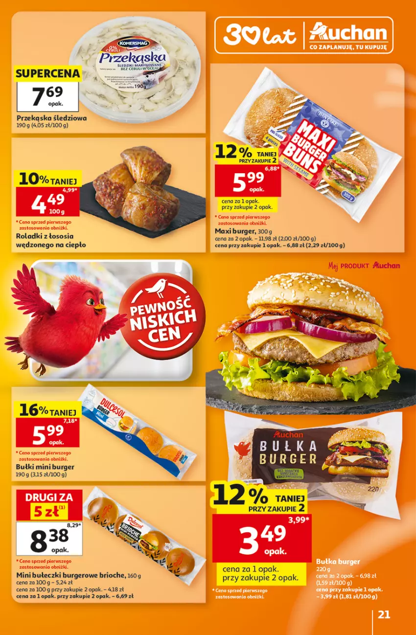 Gazetka promocyjna Auchan - Gazetka 30 Lat Hipermarket Auchan - ważna 06.08 do 12.08.2026 - strona 21 - produkty: Bułeczki, Burger, Kask, Olej, Przekąska śledziowa, Sos