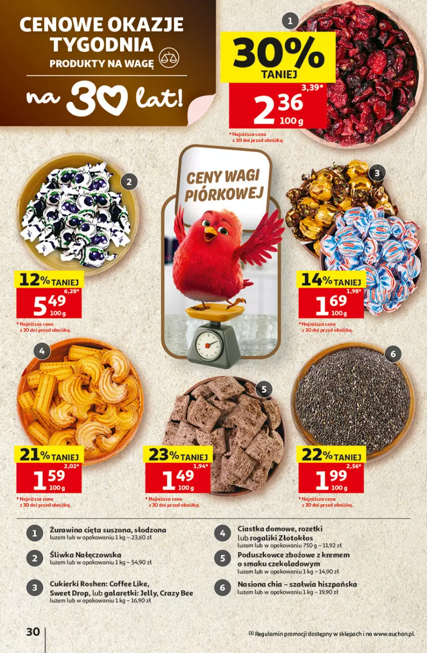 Gazetka promocyjna Auchan - Gazetka 30 Lat Hipermarket Auchan - ważna 06.08 do 12.08.2026 - strona 30 - produkty: Chia, Ciastka, Cukier, Cukierki, Gala, Galaretki, Rogal