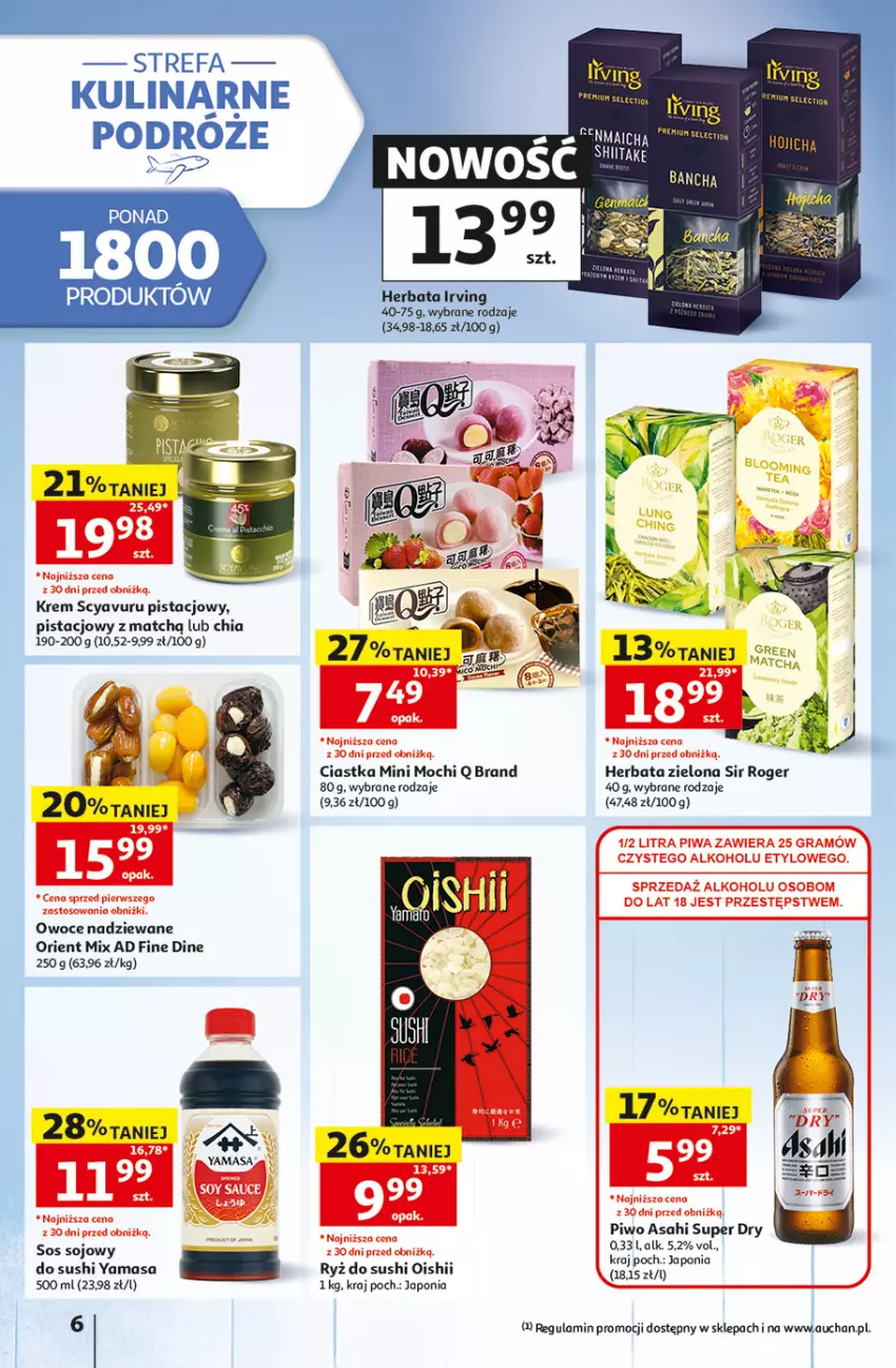 Gazetka promocyjna Auchan - Gazetka 30 Lat Hipermarket Auchan - ważna 06.08 do 12.08.2026 - strona 6 - produkty: Asahi, Chia, Ciastka, Fa, Herbata, Owoce, Piwo, Ryż, Ryż do sushi, Sos, Sos sojowy, Sushi