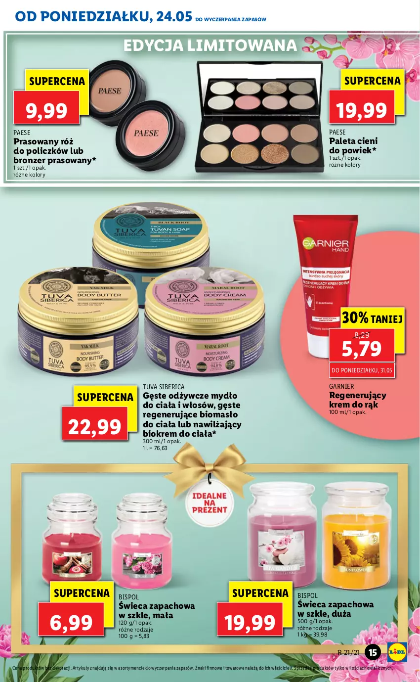 Gazetka promocyjna Lidl - GAZETKA - ważna 24.05 do 26.05.2021 - strona 15 - produkty: Bronzer, Garnier, Krem do ciała, Krem do rąk, Masło, Masło do ciała, Mydło, PAESE, Paleta, Róż do policzków