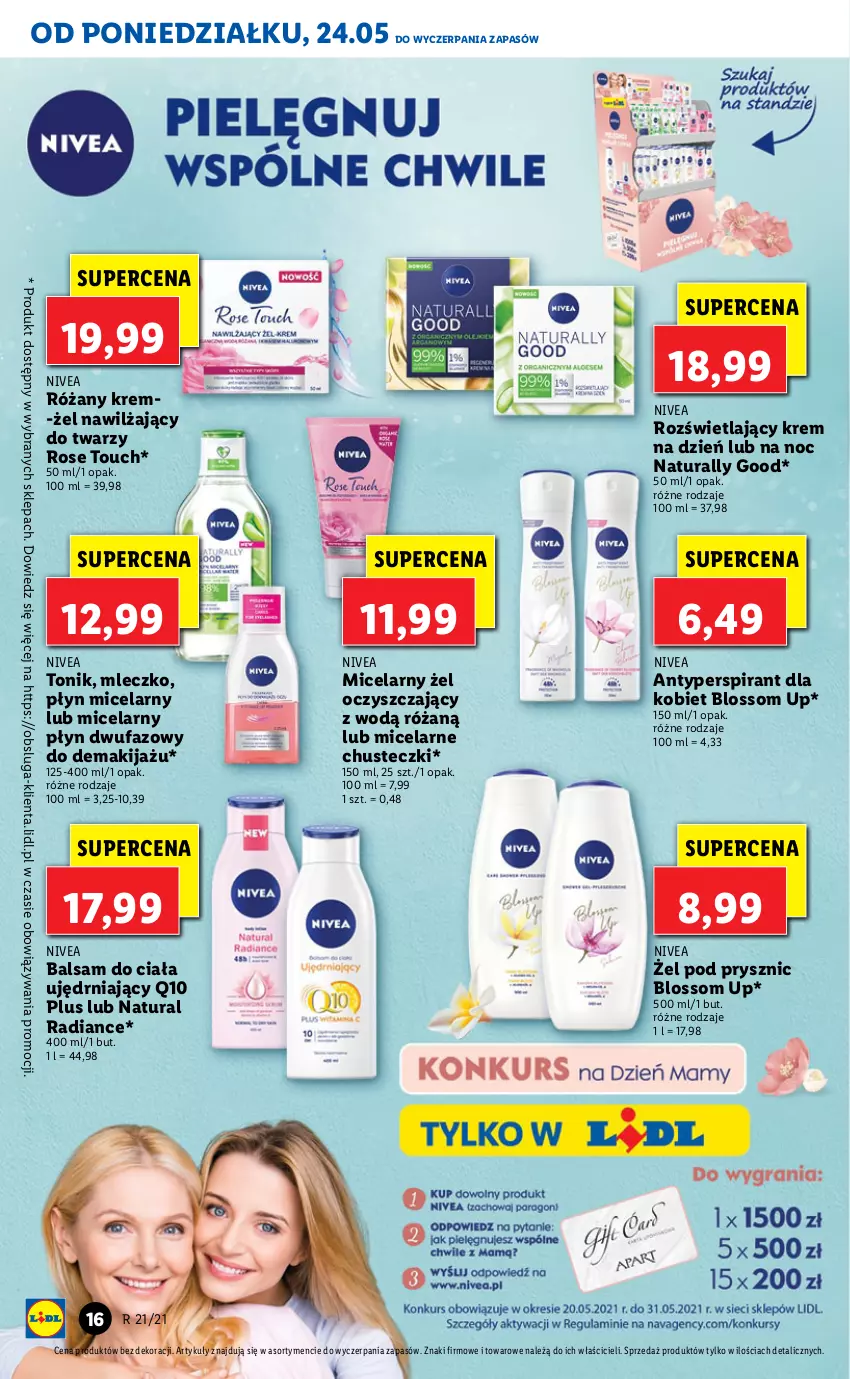 Gazetka promocyjna Lidl - GAZETKA - ważna 24.05 do 26.05.2021 - strona 16 - produkty: Antyperspirant, Balsam do ciała, Chusteczki, Fa, Krem na dzień, Makijaż, Mleczko, Nivea, Płyn micelarny, Róża, Tonik