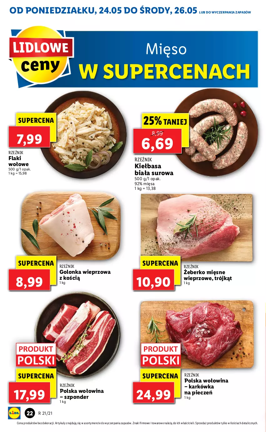 Gazetka promocyjna Lidl - GAZETKA - ważna 24.05 do 26.05.2021 - strona 22 - produkty: Flaki, Flaki wołowe, Golonka wieprzowa, Kiełbasa, Kiełbasa biała, Mięso, Piec, Wołowina