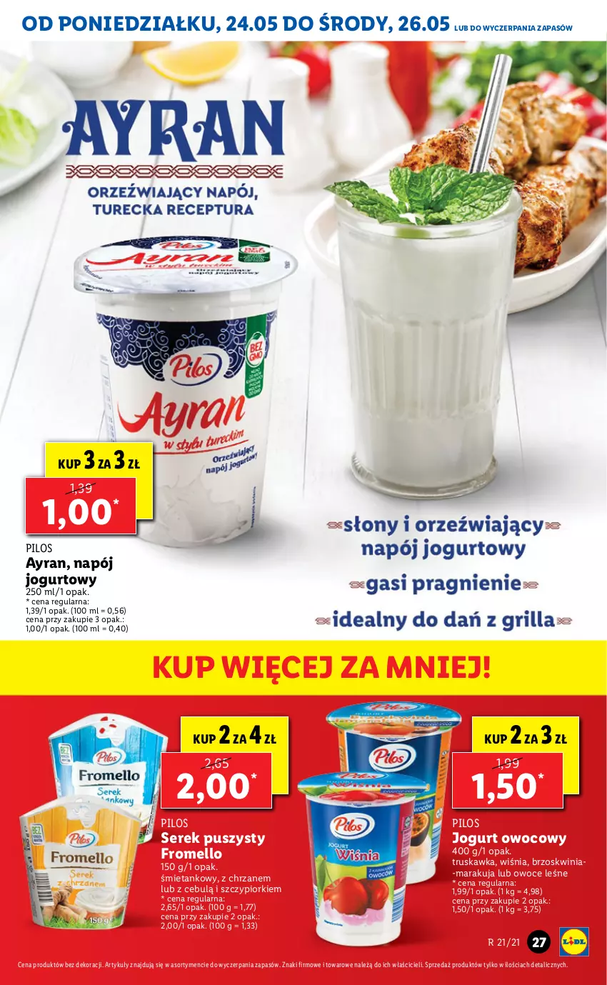 Gazetka promocyjna Lidl - GAZETKA - ważna 24.05 do 26.05.2021 - strona 27 - produkty: Chrzan, Jogurt, Jogurt owocowy, Napój, Napój jogurtowy, Owoce, Pilos, Ser, Serek, Serek puszysty