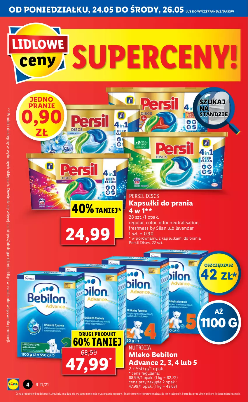 Gazetka promocyjna Lidl - GAZETKA - ważna 24.05 do 26.05.2021 - strona 4 - produkty: Kapsułki do prania, Mleko, Mleko Bebilon, Persil, Por, Sati, Silan