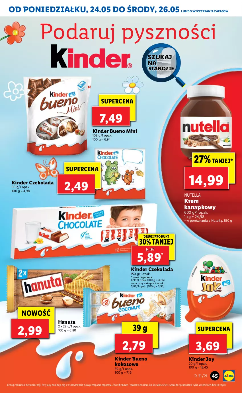 Gazetka promocyjna Lidl - GAZETKA - ważna 24.05 do 26.05.2021 - strona 45 - produkty: Czekolada, Kinder, Kinder Bueno, Kokos, Nutella, Por