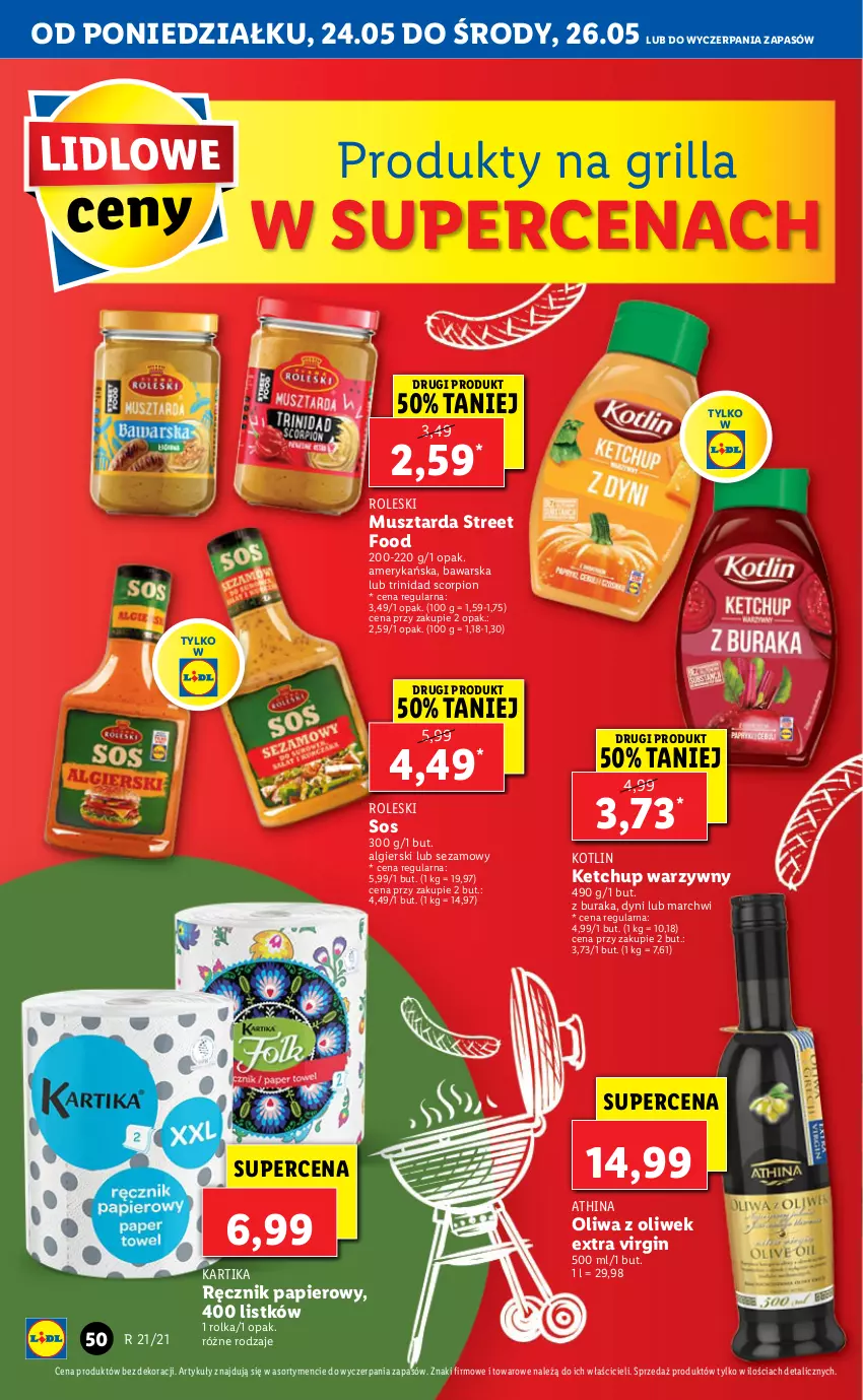 Gazetka promocyjna Lidl - GAZETKA - ważna 24.05 do 26.05.2021 - strona 50 - produkty: Gin, Grill, Ketchup, Kotlin, LG, Mus, Musztarda, Oliwa z oliwek, Papier, Ręcznik, Sezam, Sos