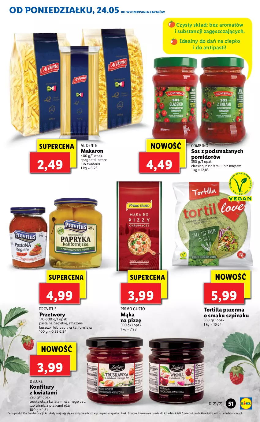 Gazetka promocyjna Lidl - GAZETKA - ważna 24.05 do 26.05.2021 - strona 51 - produkty: Buraczki, Mąka, Makaron, Papryka, Penne, Sos, Spaghetti, Szpinak, Tortilla