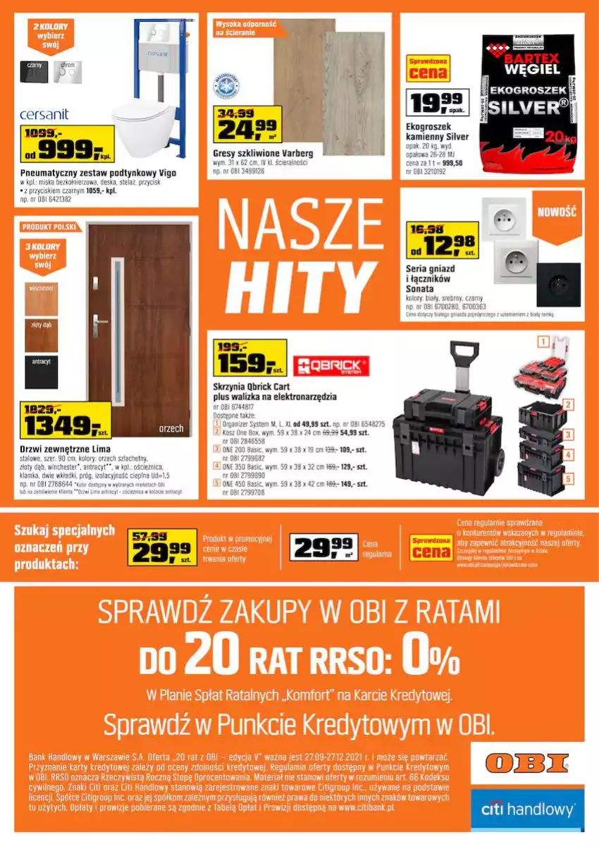 Gazetka promocyjna Obi - Gazetka OBI - ważna 13.10 do 26.10.2021 - strona 16 - produkty: Cersanit, Drzwi, Drzwi zewnętrzne, Ekogroszek, Fa, Gres, Groszek, Klamka, Miska, Ser, Seria gniazd i łączników, Tran, Walizka