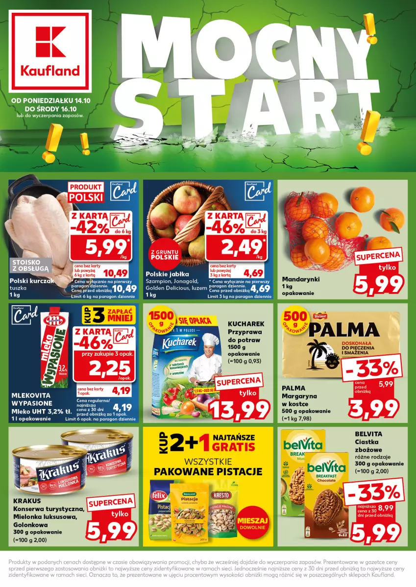 Gazetka promocyjna Kaufland - Kaufland - ważna 14.10 do 16.10.2024 - strona 1 - produkty: Gra, Jabłka, Jonagold, Konserwa turystyczna, Krakus, Kucharek, Mandarynki, Margaryna, Mleko, Mlekovita, Palma, Pistacje, Ser