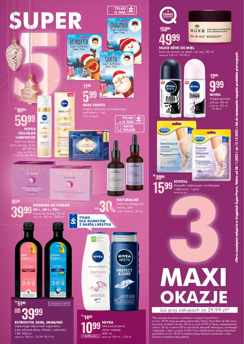 Gazetka promocyjna Super Pharm - Gazetka - ważna 28.11 do 12.12.2022 - strona 2 - produkty: Antyperspirant, Dermika, Karp, Krem do twarzy, Krem na noc, Nivea, Nuxe, Olej, Por, Scholl, Skarpetki, Zdrowie