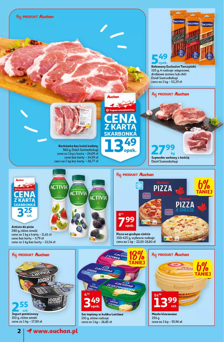 Gazetka promocyjna Auchan - Gazetka Koszyk Oszczędności Moje Auchan - ważna 19.01 do 25.01.2023 - strona 2 - produkty: Activia, Jogurt, Kabanos, Kotlet, Masło, Masło klarowane, Pizza, Ser, Ser topiony, Szponder wołowy, Tarczyński, Top